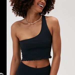 Spiritual gangster Luna one shoulder seamless bra in black size XS/S